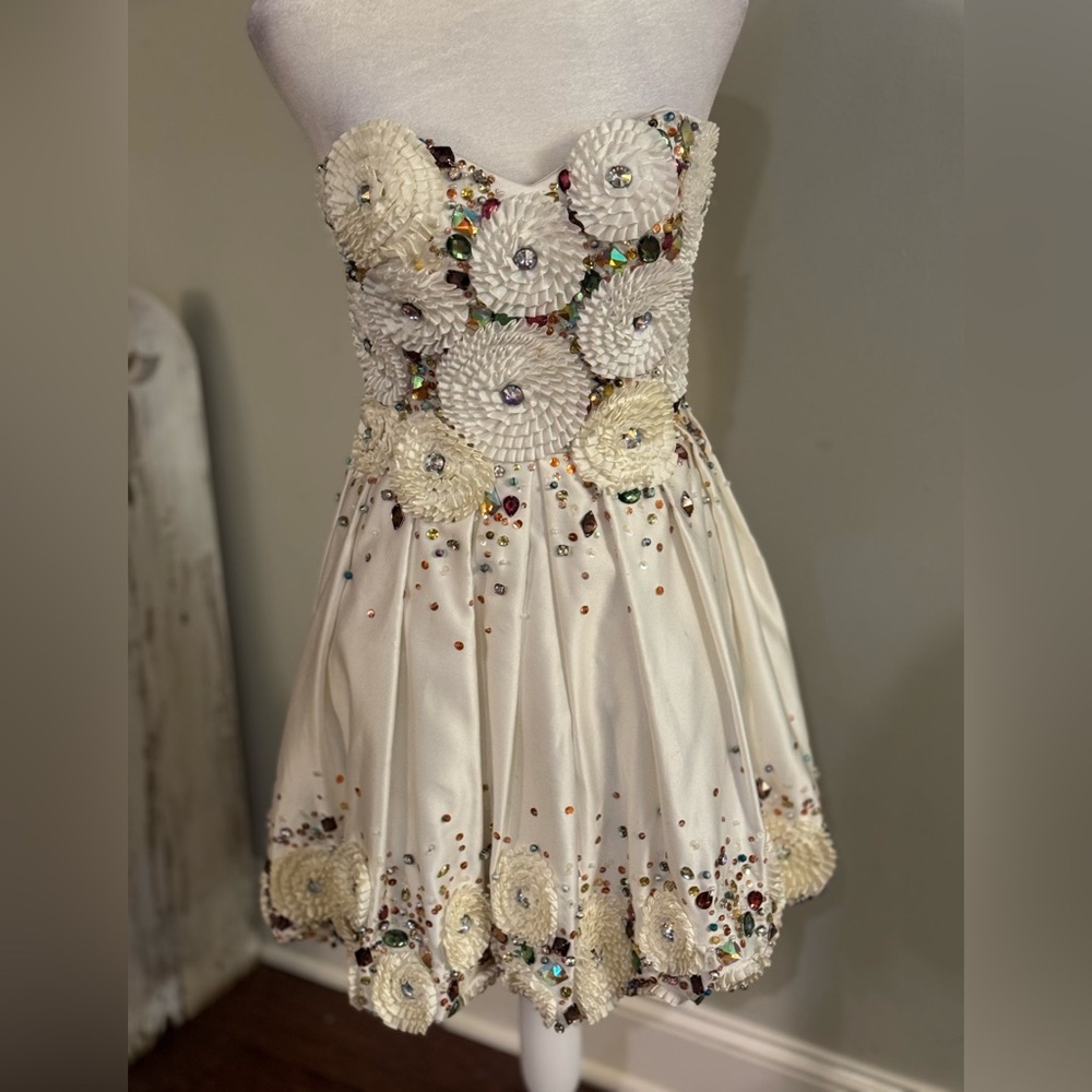Terani Couture Ivory Dress with Multicolor Embellishments